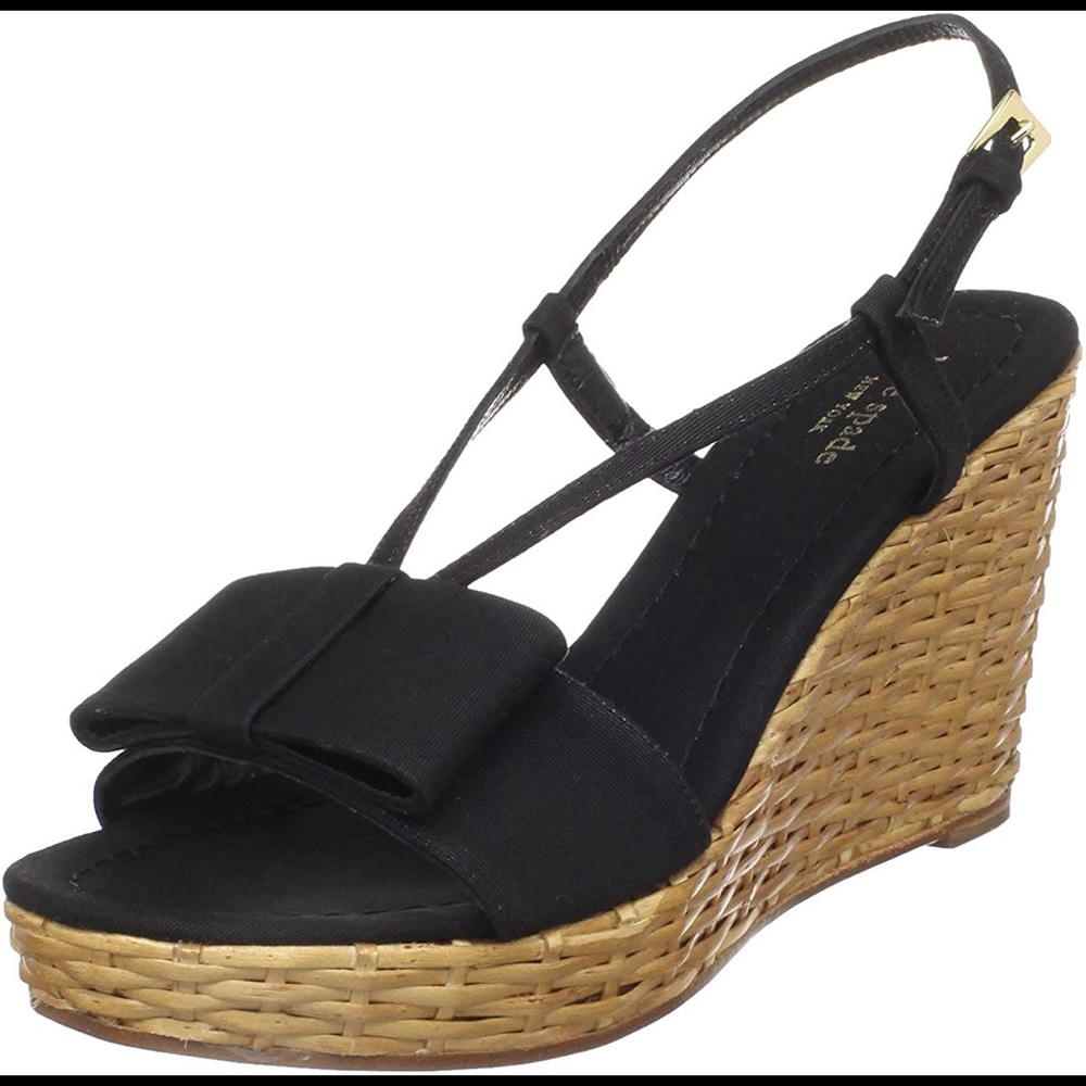Kate Spade black basket weave wedge